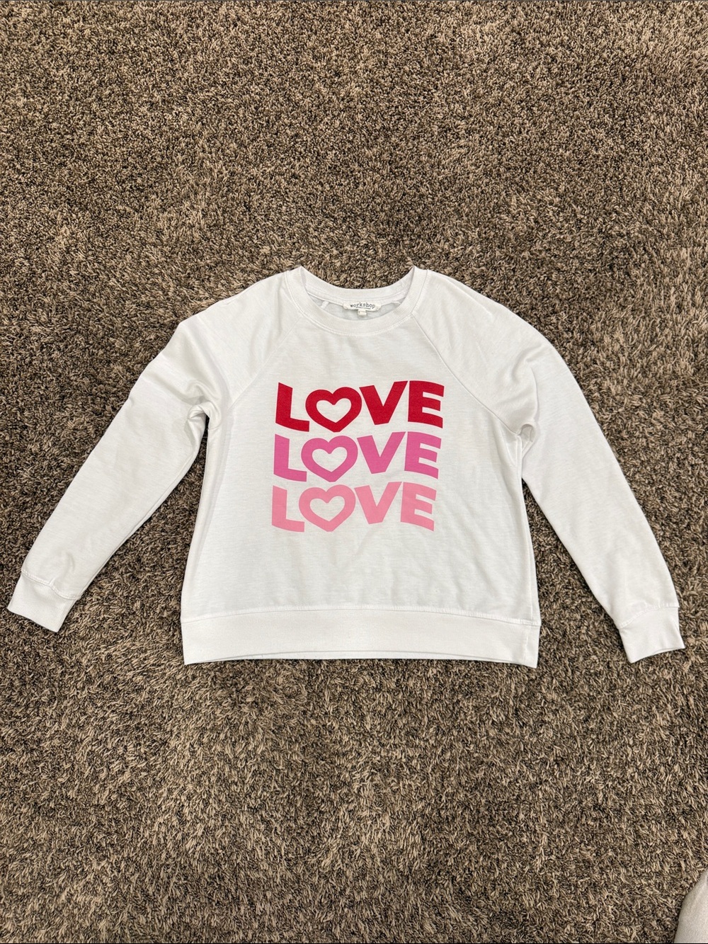 White Crewneck Sweatshirt with Pink and Red LOVE Graphic